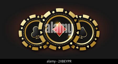 Realistischer Spielchip mit Diamant-Anzug in der Mitte, Spielmarken. Drei Spielchen Chips oder Token. Concept Poker oder Casino. Glücksspiel-Münze Stock Vektor
