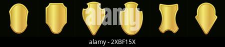 Set realistischer goldener Wappenschilde. Kollektion aus Glas und Hochglanzschild. Vektorabbildung. Stock Vektor