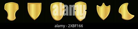 Set realistischer goldener Wappenschilde. Kollektion aus Glas und Hochglanzschild. Vektorabbildung. Stock Vektor