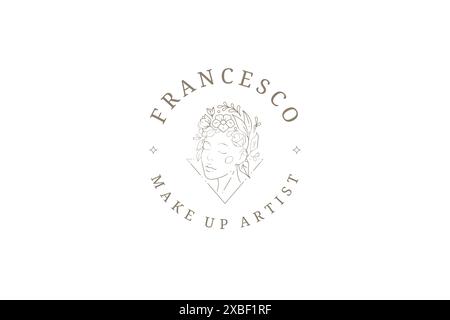 Romantische Frau organische botanische Frisur Dreieck Rahmen Linie Kunst minimalistischen Logo Vektor Illustration. Einfache elegante Blüte weibliche Porträt Ökologie s Stock Vektor