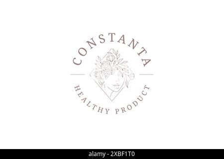 Porträt abstrakte Frau botanische Blüte Haarschnitt Stielknospen Frühling organische romantische lineare minimalistische Logo Vektor Illustration. Weibliche Kopfblüte Stock Vektor
