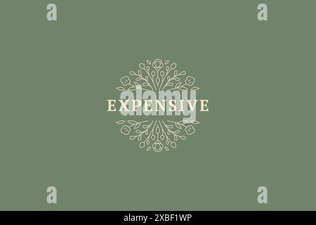 Dekorative botanische Ornament Kreis Logo monochrome Linie Art Design Vektor Illustration. Minimalistische Frühlingsblüte, luxuriöse Blumenpflanze, abgerundet Stock Vektor