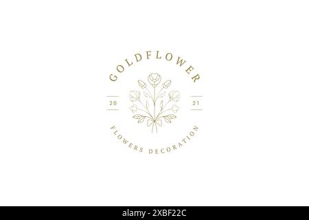 Niedliche Narzisse Wildblumenstrauß romantisches Dekor Kreis Rahmen minimalistische Logo Vektor Illustration. Elegante rustikale Blume Frühlingspflanze Bio Natur Stock Vektor