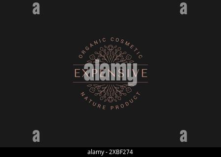 Konturierte minimalistische botanische Grenze Ornament Kreis Rahmen Luxus Logo dekorative Design Vektor Illustration. Einfarbige Frühlingsblühende Naturpflanze Stock Vektor