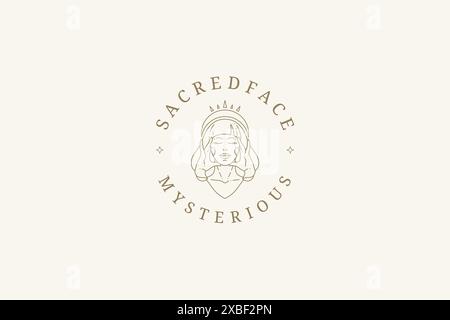 Porträt Schönheit Frau Königin in der Krone posiert mit geschlossenen Augen im Kreis Platz für Text Logo Vektor Illustration. Stellen Sie sich der mittelalterlichen eleganten Prinzessin Stock Vektor