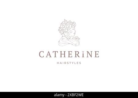 Elegante antike Schönheit Frau Rose Blume Haarstil minimalistische Silhouette Linie Kunst Logo Vektor Illustration. Romantischer weiblicher Mittelalter-Mode-Monochrom Stock Vektor