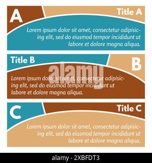 Set aus drei horizontalen bunten Optionen Banner. Schritt-für-Schritt-Infografik-Designvorlage. Vektorabbildung Stock Vektor