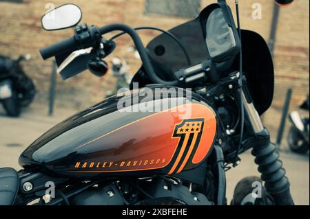 Italien, 09. Juni 2024: Motorräder der legendären Marke Harley Davidson auf der EUROPÄISCHEN H.O.G.-RALLYE der Senigallia Ancona Marche Stockfoto