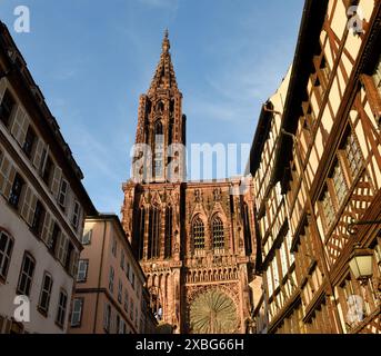 Kathedrale von Straßburg oder die Kathedrale Unserer Lieben Frau von Straßburg in Straßburg, Frankreich. Stockfoto