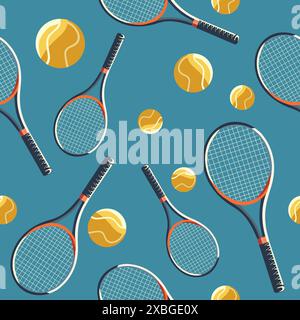 Vektor nahtlose Muster Tennisschläger, Bälle. Illustration für Sport, Spielwettbewerb, Turnier, Rasen-Tennis-Meisterschaft. Hobby, Unterhaltung. Stock Vektor
