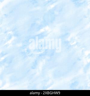 Stilvolle, himmelblaue Farbe sorgt für ein nahtloses Design. Abstrakt weich strukturiert und farbenfroher, fließender, endloser Hintergrund. Handgezeichnete Aquarellillustration Stockfoto