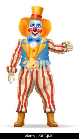 Fröhlicher Clown Schauspieler und Zirkuscharakter Vektor Illustration isoliert auf Hintergrund Stock Vektor