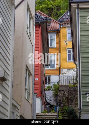 Bunte Häuser, Bryggen, Bergen, Norwegen, Europa, EU. Stockfoto