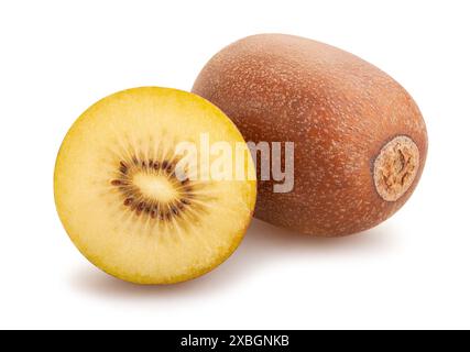 In Scheiben geschnitten Golden Kiwi Pfad isoliert auf weißem Stockfoto