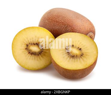 In Scheiben geschnitten Golden Kiwi Pfad isoliert auf weißem Stockfoto