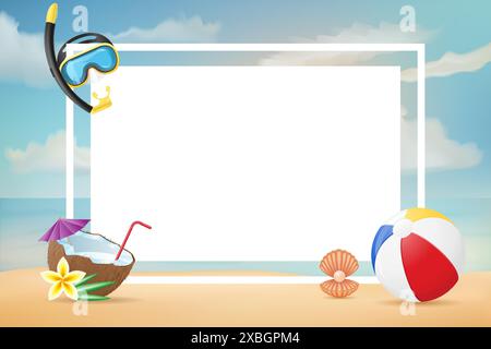 Sommerplakat mit Meer Strand und sonnigem Himmel Stock Vektor Illustration Stock Vektor