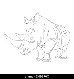 Einzeiliges Nashorn-Design. Handgezeichnete minimalistische Vektorillustration. Wildtiere ein wildes Tierkonzept. Logo Stock Vektor