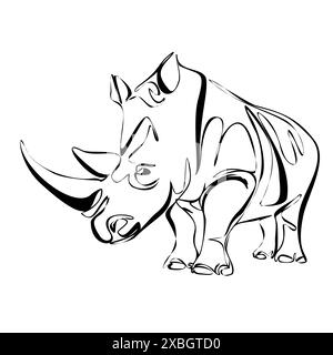 Einzeiliges Nashorn-Design. Handgezeichnete minimalistische Vektorillustration. Wildtiere ein wildes Tierkonzept. Logo Stock Vektor