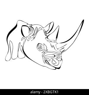 Einzeiliges Nashorn-Design. Handgezeichnete minimalistische Vektorillustration. Wildtiere ein wildes Tierkonzept. Logo Stock Vektor