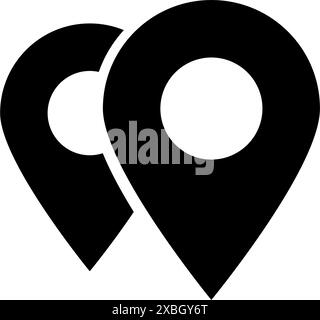 Modernes schwarzes Vektorsymbol mit zwei sich überlappenden Positionsstiften. Stock Vektor