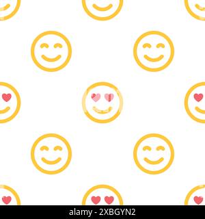 Nahtloses Muster mit Emoji, Lächeln in der Liebe, Nachrichten und Elementen in sozialen Medien. Textildesign. Vektorabbildung Stock Vektor