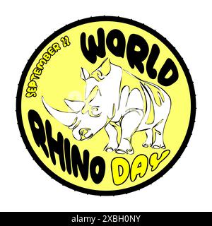 Weltnashorntag. Vektor-Illustration für den Weltnashorntag. Poster, Banner, Logo, Druck für Liebhaber und Verteidiger von Nashörnern. Tierschutz. Septem Stock Vektor