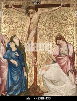 Vintage-Kunstwerk Calvary mit einem Kartäusermönch, 13891395. Jean de Beaumetz (Französisch Stockfoto