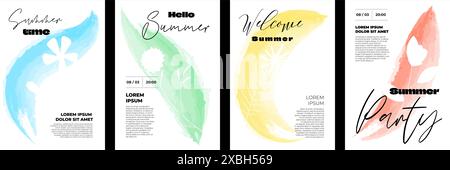 Begrüßungsplakat mit abstrakten Blumen. Floral Hand gezeichnet Aquarell Art Season Hello Festival Plakat. Künstlerischer Pinseldruck im Sommer. Bright Blooms Banner. Pflanzliche Pflanzen EPS-Postkarte Stock Vektor