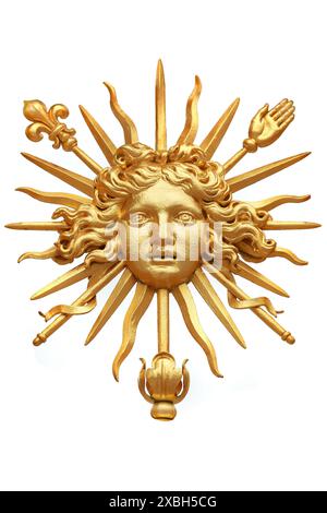 Isoliertes Detail des goldenen Zauns von Schloss Versailles. Frankreich Stockfoto