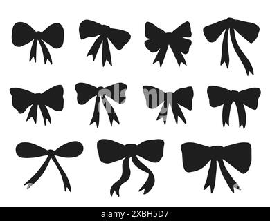 Bows Glyph Icons Set. Handgezeichnete Bänder Doodles Stock Vektor