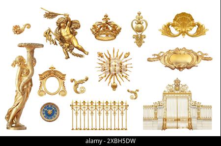 Isoliertes goldenes Detail auf Schloss Versailles. Frankreich. Stockfoto