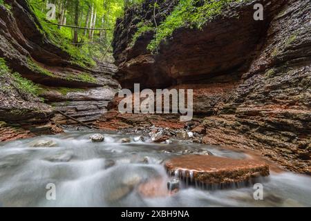 Langzeitbelichtung des Baches in der Taugl-Schlucht bei Salzburg, Österreich, Europa Stockfoto