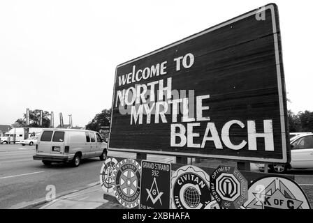 Willkommen im North Myrtle Beach Schild, USA. Stockfoto