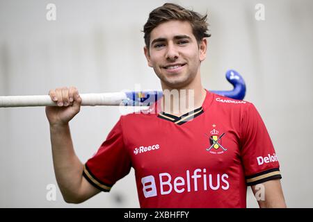 Thibeau Stockbroekx aus Belgien wurde während einer Pressekonferenz vorgestellt, um die Auswahl der belgischen Nationalmannschaft Red Lions für die kommenden 2024 FIH Pro League-Spiele der Männer und für die Olympischen Spiele 2024 in Paris am Mittwoch, den 12. Juni 2024, in Antwerpen vorzustellen. BELGA FOTO DIRK WAEM Stockfoto