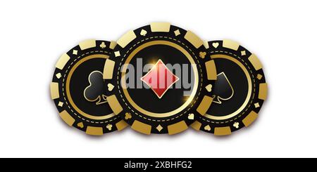 Realistischer Spielchip mit Diamant-Anzug in der Mitte, Spielmarken. Drei Spielchen Chips oder Token. Concept Poker oder Casino. Glücksspiel-Münze Stock Vektor