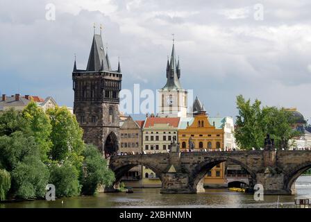 Karlsbrücke, Moldau, Altstadt (Staré Město), Prag, Tschechische Republik Stockfoto