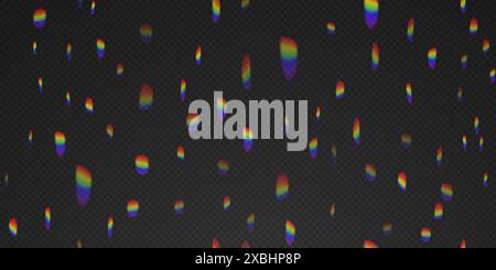 Regenbogenprisma Flare transparent nahtlos bg. Dispersion und Brechung des Sonnenlichts. Farbenfrohes Verlaufsmuster des verschwommenen Spektrums. Abstrakter Bokeh-Vektor Stock Vektor