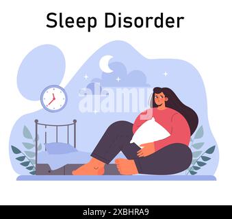 Angst. Charakterpsychische Gesundheitsprobleme. Frau, die mit psychologischem Stress fertig wird. Psychische Störung emotionale und körperliche Symptome. Illustration des flachen Vektors Stock Vektor