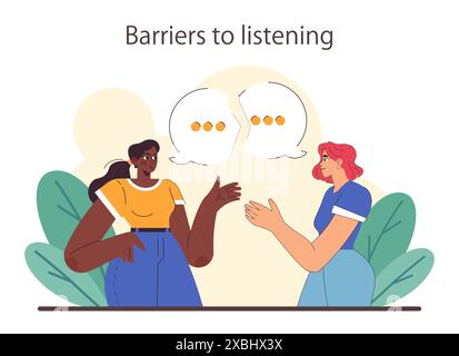 Aktives Zuhören. Aufmerksamer Geschäftscharakter oder Entwicklung von Soft Skills für Mitarbeiter. Konversation, Verhandlung, emotionale Intelligenz und Teamarbeit. Illustration des flachen Vektors Stock Vektor