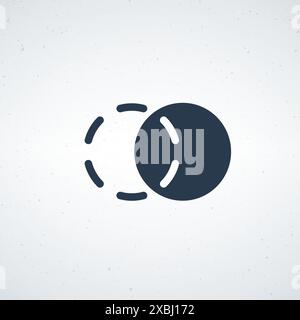 Symbol für Überlappung, Überlagerung, Verschneidung, Deckkraft oder Transparenz. Schwarz-weiße Farbkreise mit Schraffur in einem Schnittbereich. Stock Vektor