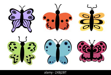 Schmetterlingsset. Verschiedene abstrakte Ornament-Design-Flügel. Bunte Insektenkollektion. Vektorillustration isoliert auf weißem Hintergrund. Stock Vektor