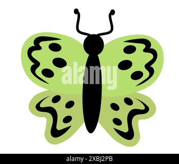 Grüner Schmetterling mit Flügeln im abstrakten Ornament-Design. Insektenelement. Vektorillustration isoliert auf weißem Hintergrund. Stock Vektor