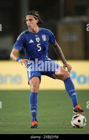 Empoli, Italien. Juni 2024. Italiens Riccardo Calafiori in Aktion während des Freundschaftsspiels 2024 zwischen Italien und Bosnien und Herzegowina im Carlo Castellani Stadion - Sport, Fußball - Empoli, Italien - Sonntag, 8. Juni 2024 (Foto: Massimo Paolone/LaPresse) Credit: LaPresse/Alamy Live News Stockfoto