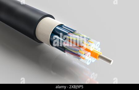 Glasfaserkabel, digitale Daten, glühend, schnelle Internetverbindung Stockfoto