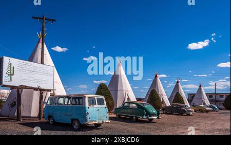 Der Wigwam Motels, auch bekannt als 'Wigwam Dörfer', ist ein Motel Kette in den USA während der 1930er und 1940er Jahre. Die Zimmer sind integriert. Stockfoto