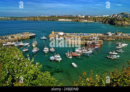 Großbritannien, Cornwall, Newquay Harbour und Town. Stockfoto