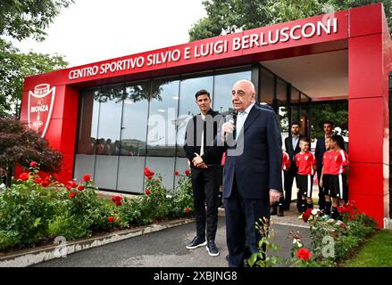 Monza, Italien. Juni 2024. Adriano Galliani und Matteo Pessina präsentieren das Centro Sportivo Silvio e Luigi Berlusconi, Monza Italien - Mittwoch, 12. Juni 2024. Sport - Fußball, (Foto AC Monza/LaPresse von Studio Buzzi) Credit: LaPresse/Alamy Live News Stockfoto