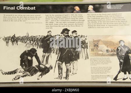 Informationstafel im Appomattox Court House Historical Park, VA, USA Stockfoto