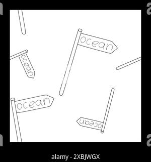 Hand schreiben Wörter Ozean auf Richtung Zeichen Muster nahtloser Vektor. Isolierte Illustration für Textil, Stoff, Hintergrundbild, Drucken. L Stock Vektor