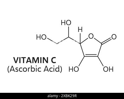 Vitamin-C-Formel, Ascorbinsäure Linie chemische Struktur der Vektorchemie Wissenschaft, Gesundheit und Hautpflege, Medizin und Bildung Themen. Vitamin-C-Skelettformel der molekularen Bindung von Ascorbinsäure Stock Vektor